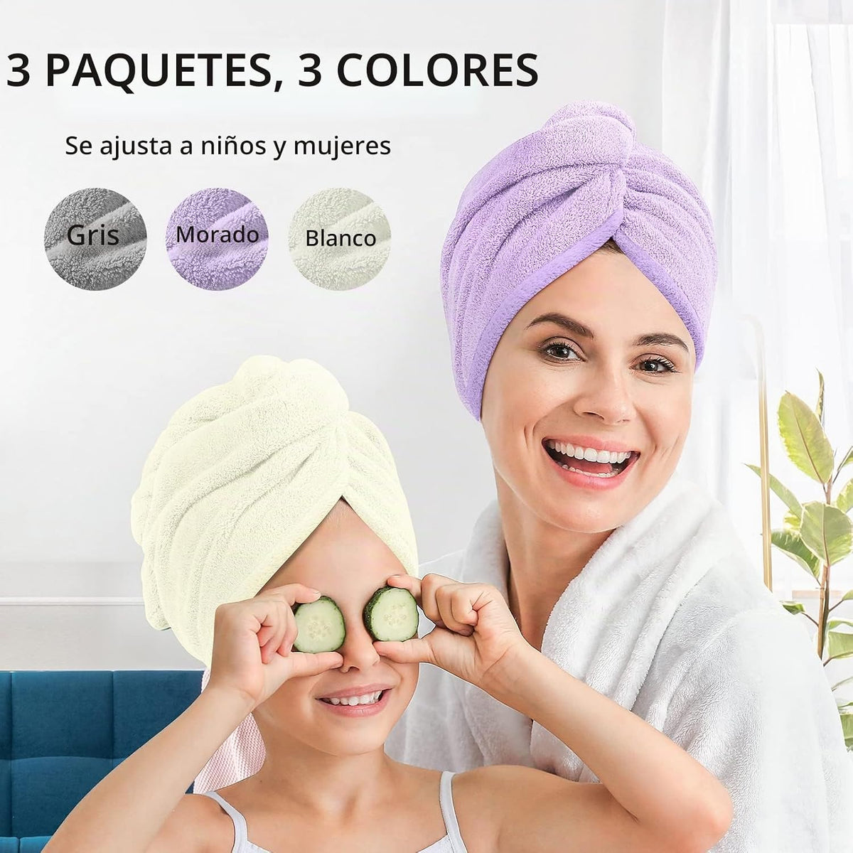 YFONG Toalla de pelo de microfibra más grande para mujer, morada, 3...