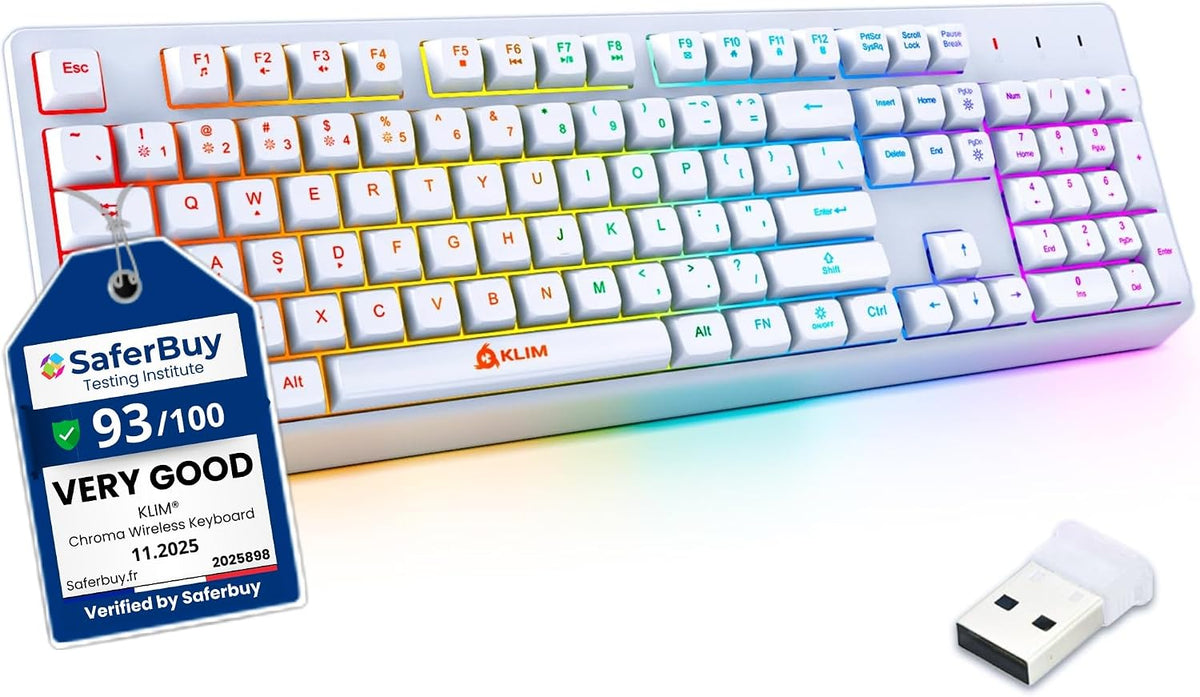 Teclado inalámbrico KLIM Chroma Blanco \u2013 Retroiluminación RGB,...