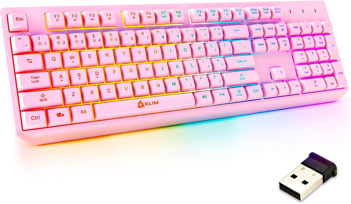 Teclado inalámbrico KLIM Chroma Rosa \u2013 Retroiluminación RGB, B...