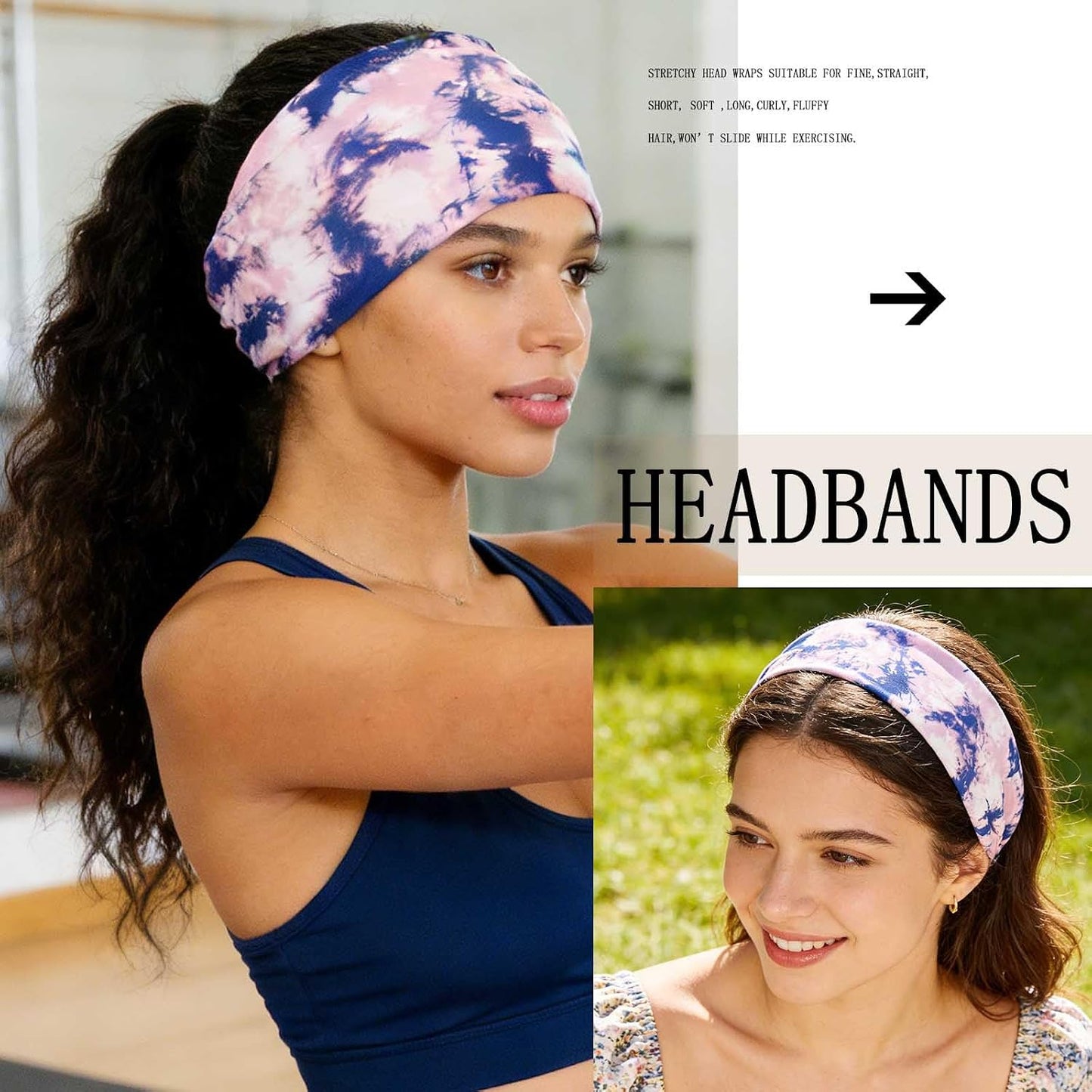 Acenail Diademas Anchas Paquete de 4 (Tie Dye B, Leopardo, Bandas p...