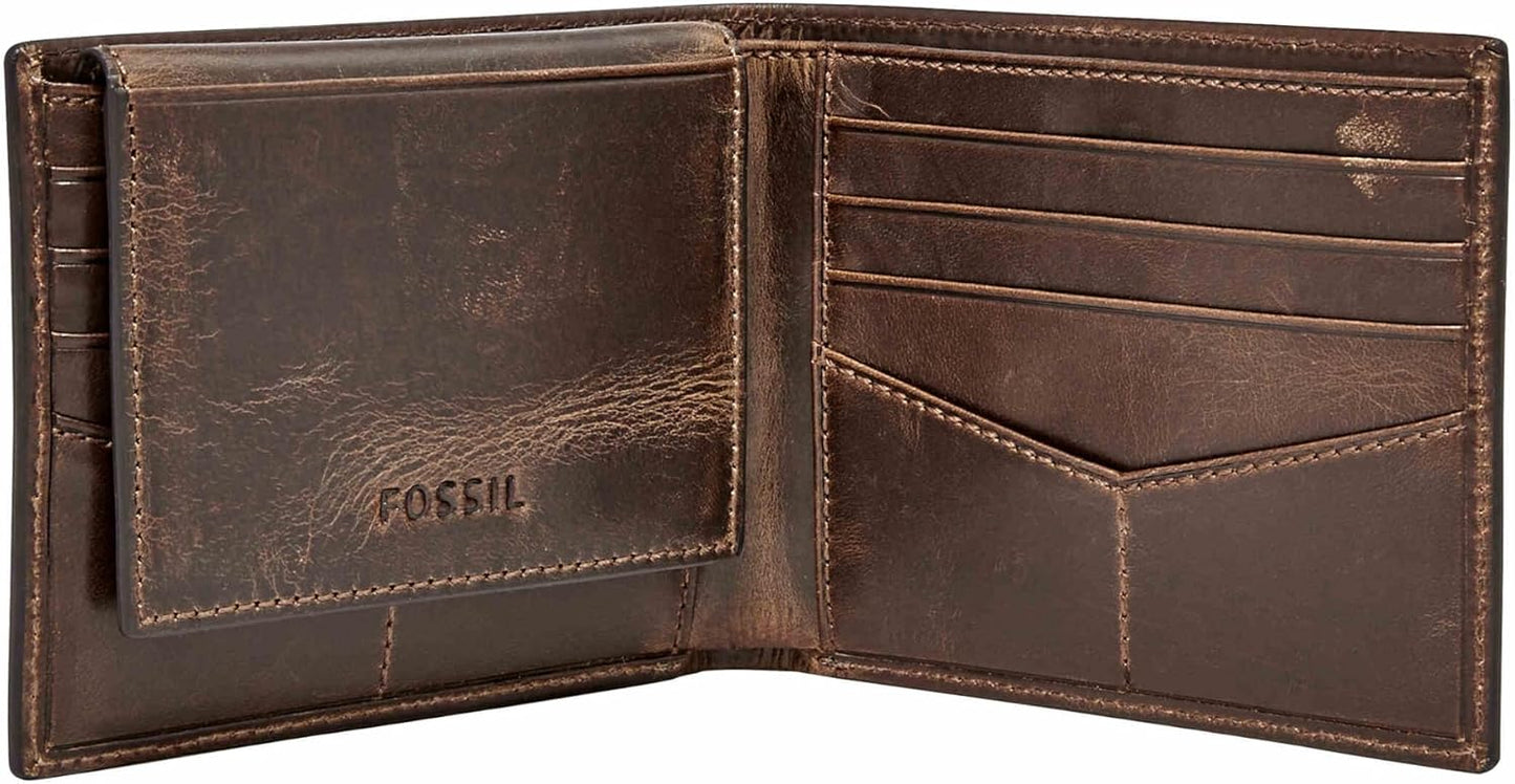 Cartera plegable de cuero Fossil Derrick con bloqueo RFID para homb...
