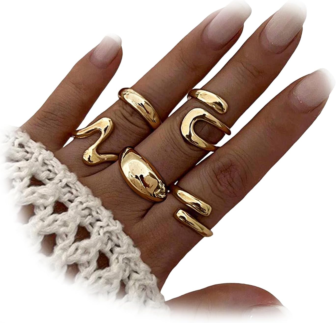 YEEZII Anillos Gruesos de Oro para Mujer Sin Deslustre, Anillo de P...