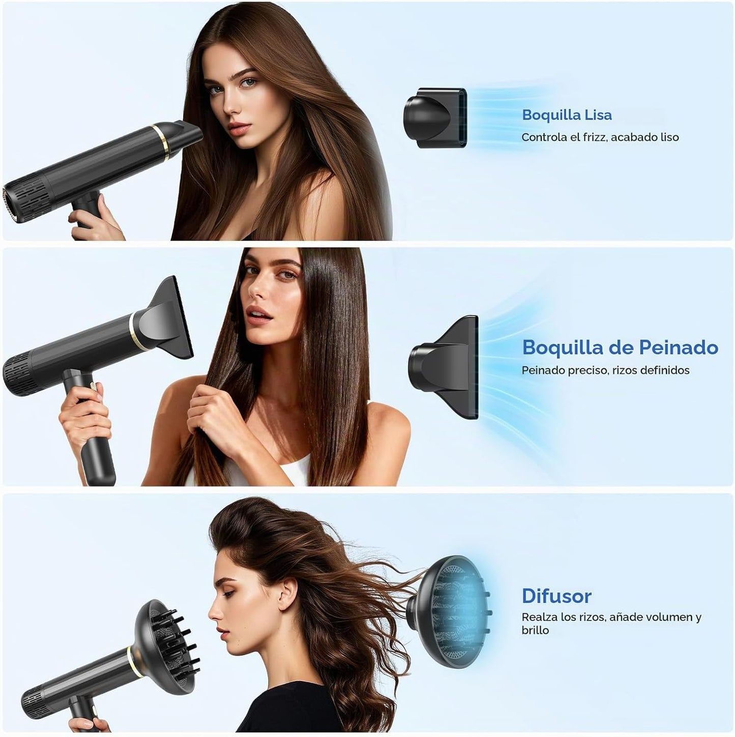 Nicebay Secador de pelo iónico con difusor para cabello rizado, mot...