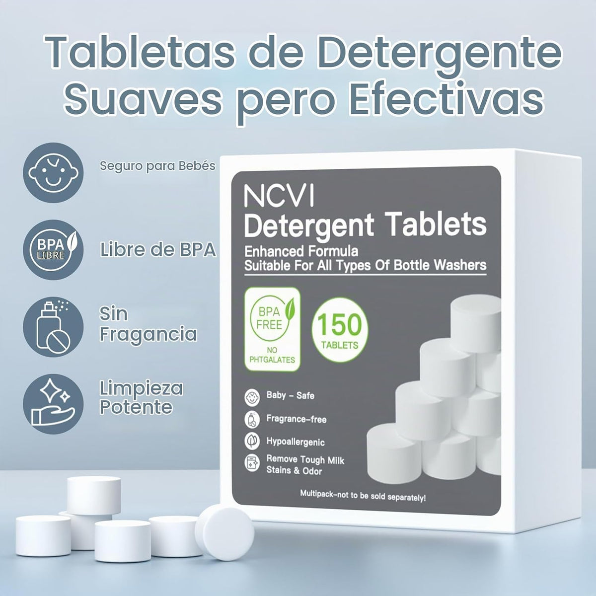 NCVI Tabletas de bloque de lavado de detergente, 150 unidades, comp...