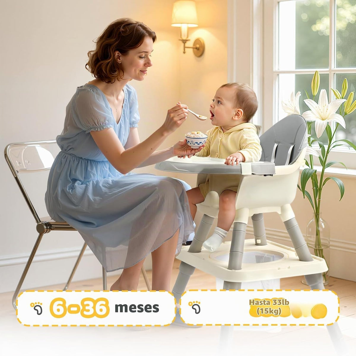 JOYMOR Silla alta convertible 5 en 1 para bebés y niños pequeños, j...