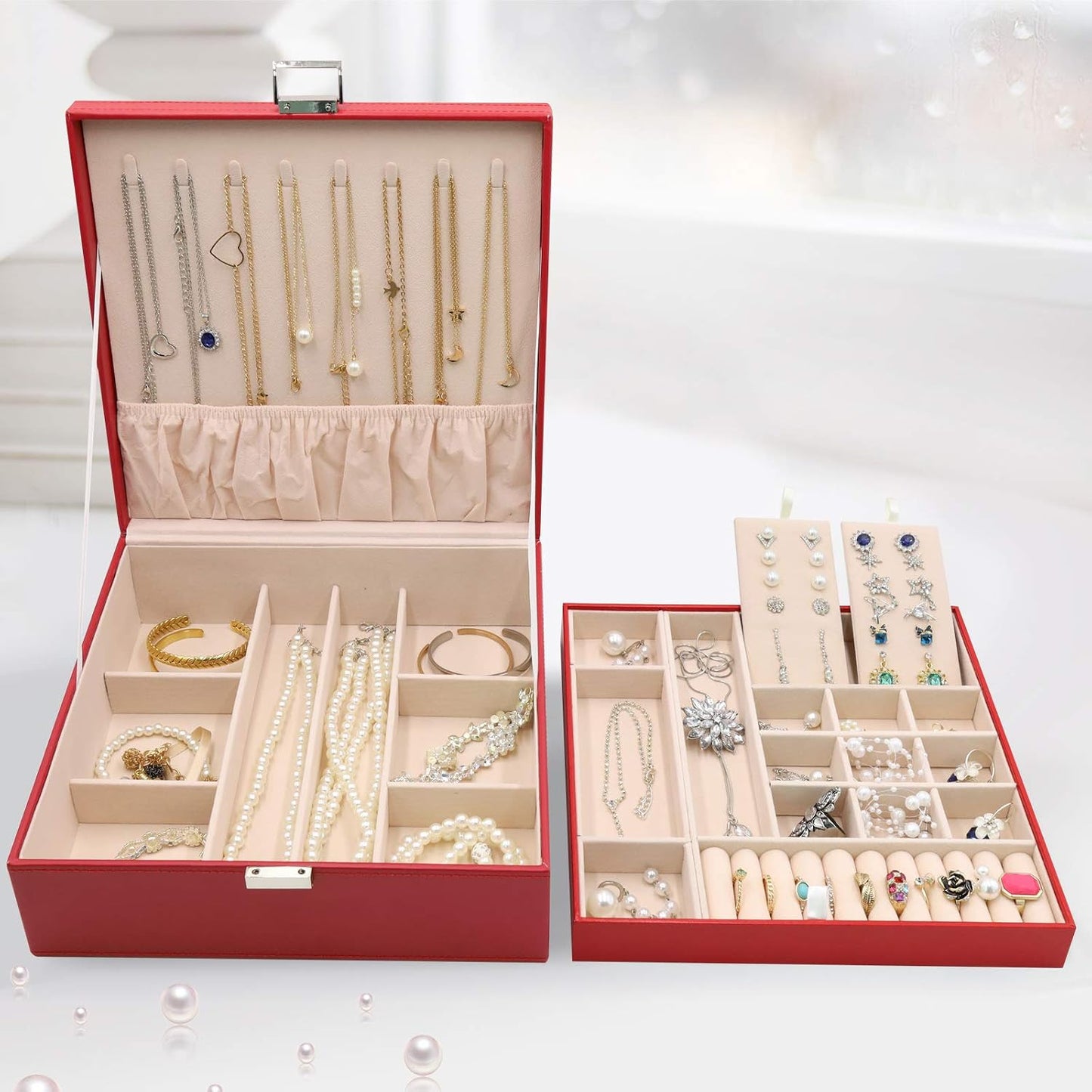 ProCase Caja de Joyas para Mujeres, 2 Capas Organizador de Joyas de...