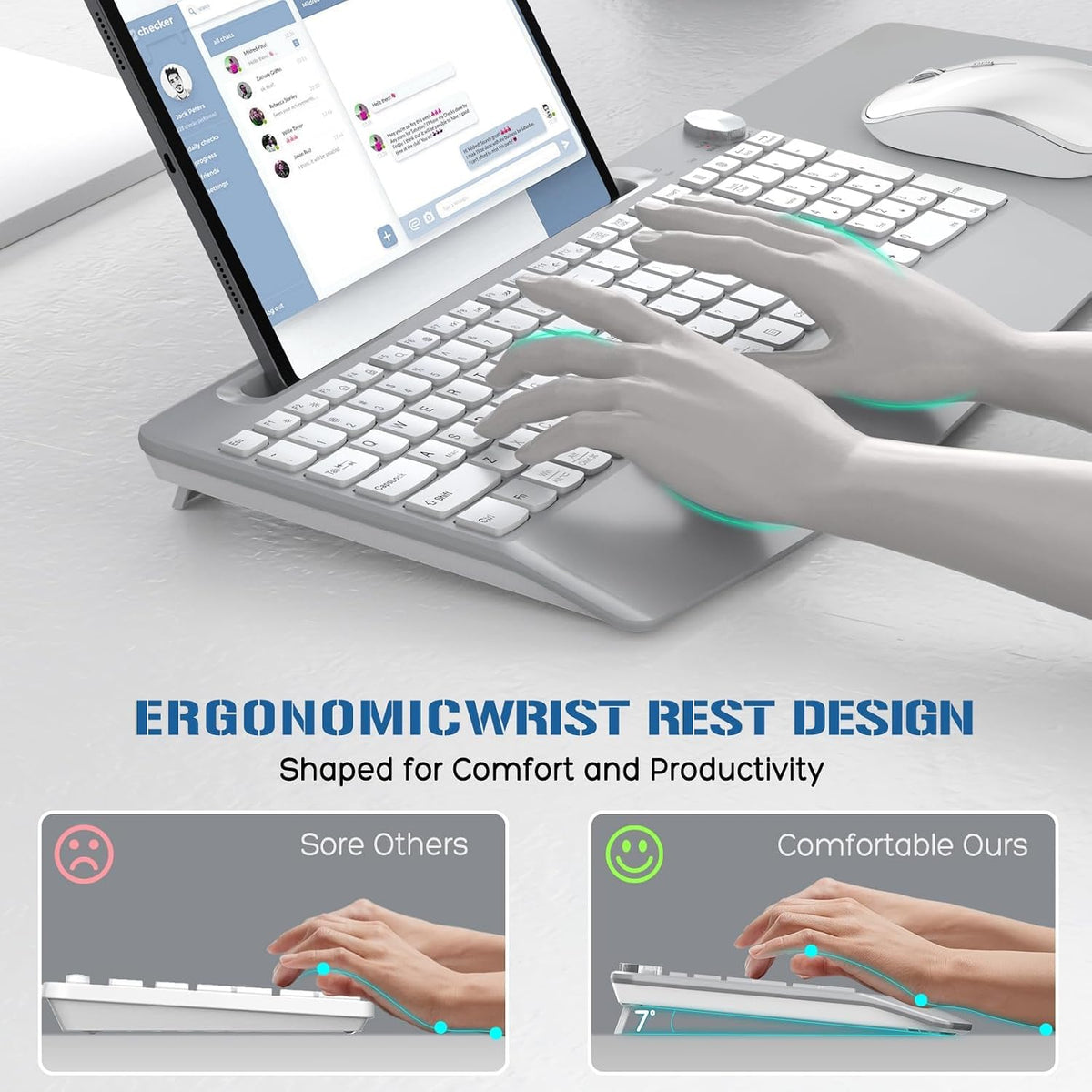 JOYACCESS Combo ergonómico de teclado inalámbrico y ratón, teclado...