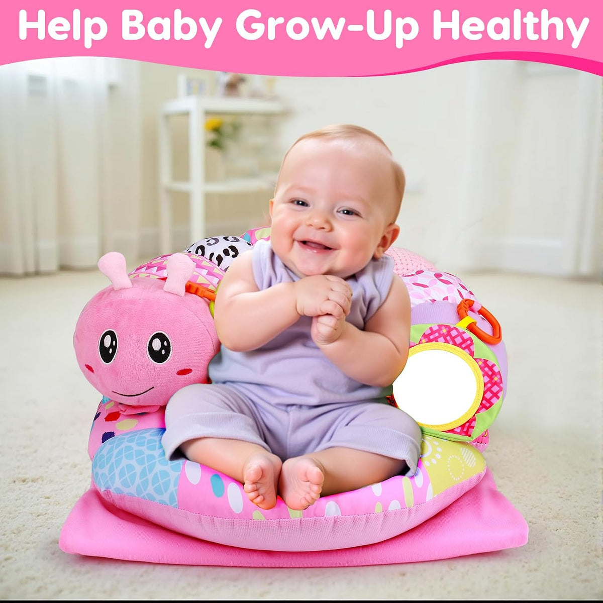 Baby Tummy Time Mirror Tarjetas Flash y Alfombrilla de Almohada Sen...