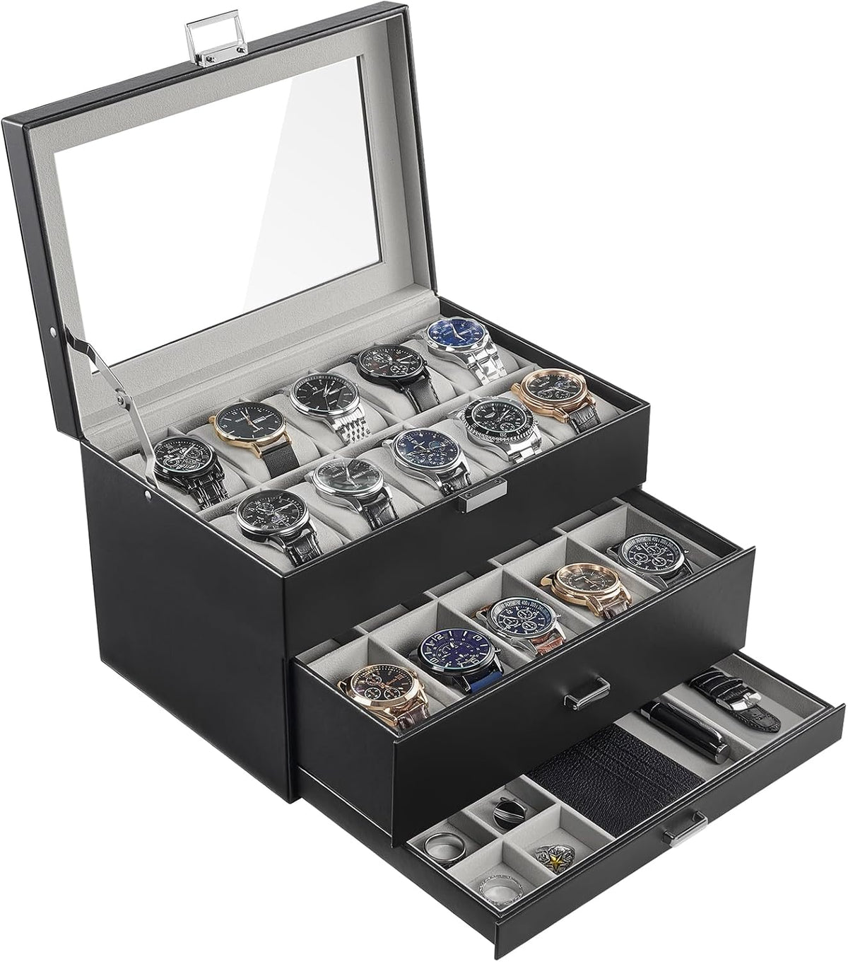 ProCase Caja de reloj con 20 ranuras para hombre, vitrina de reloj...