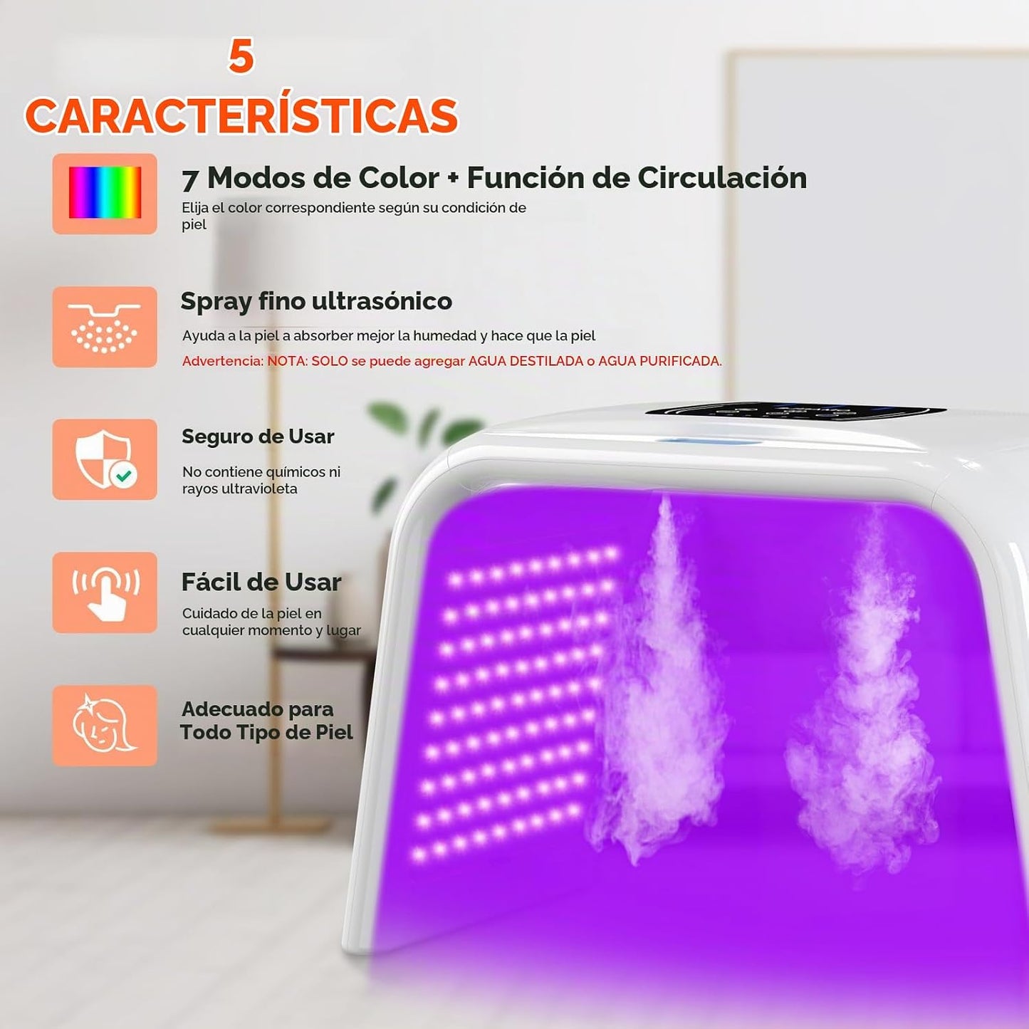 Holsn Terapia de luz LED para cara con spray LED para terapia corpo...