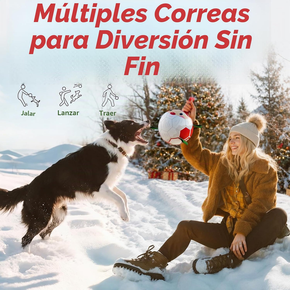 QDAN - Pelotas de fútbol de Navidad con correas para perros, juguet...