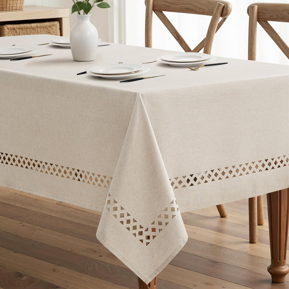 MIULEE Mantel rectangular beige con recortes decorativos de 52 x 70...