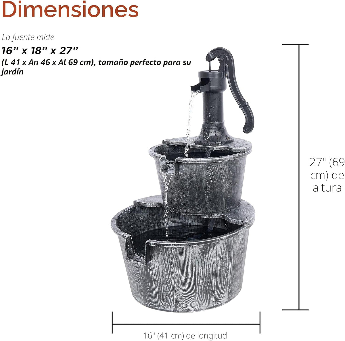 Alpine Corporation Fuente de Agua Rústica para Exteriores de 2 Nive...