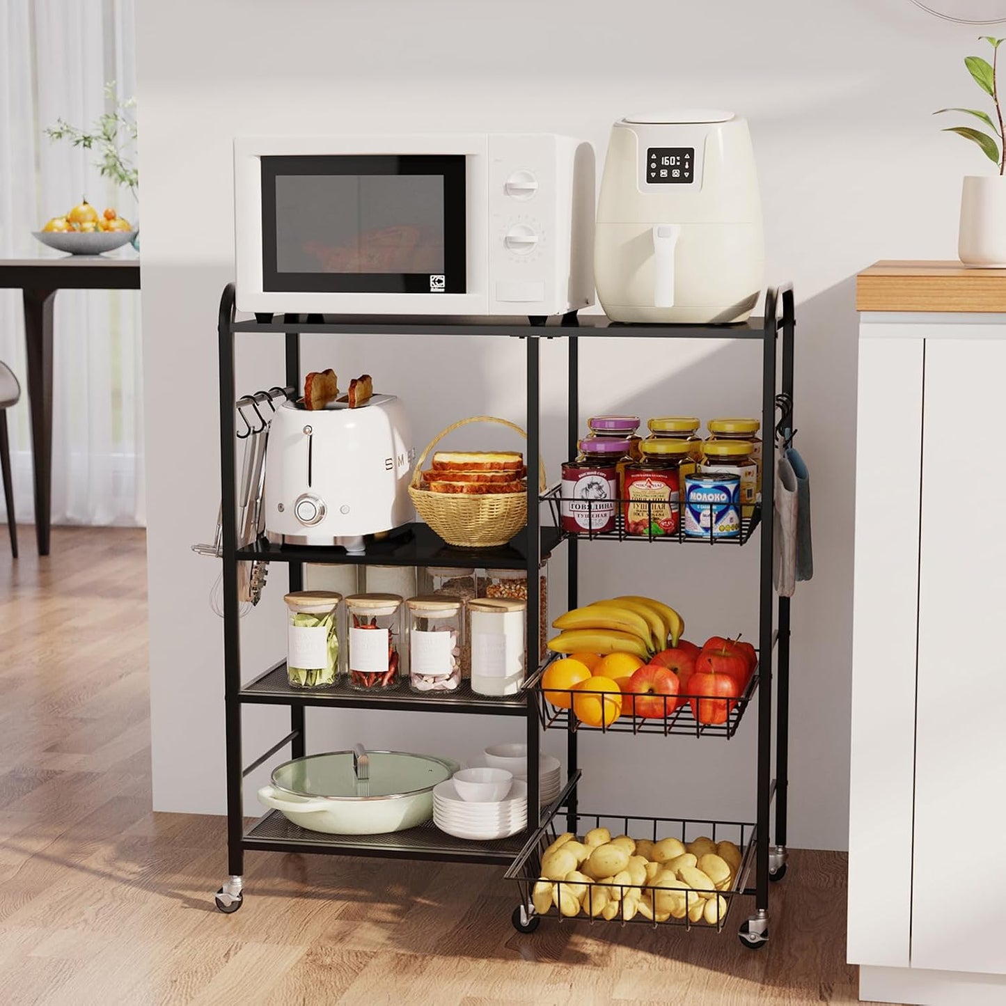HapiRm - Carrito rodante de cocina con microondas de 4 niveles - So...
