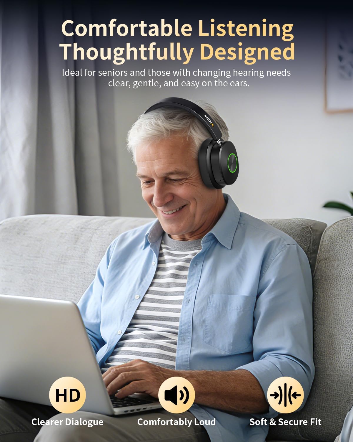 Wantek Auriculares inalámbricos para ver televisión, auriculares in...