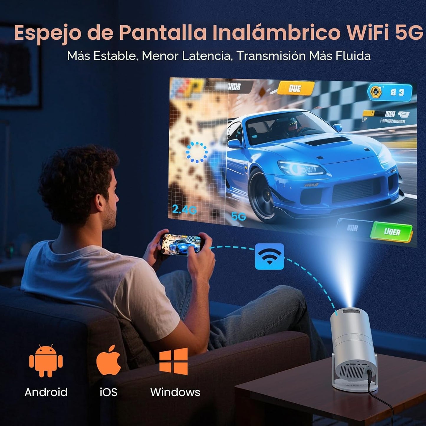 WISHOLY Mini proyector con WiFi y Bluetooth, proyector de películas...