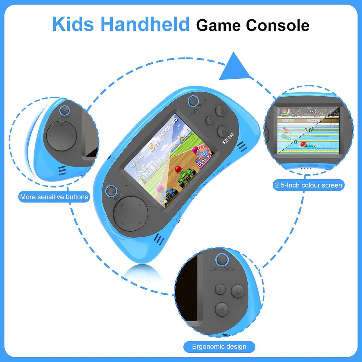 Juegos de mano para niños, videojuego retro de 16 bits con 220 jueg...
