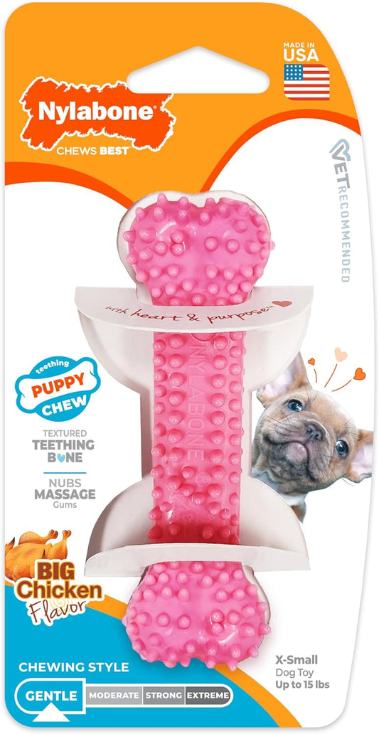Nylabone Puppy Chew Pink - Hueso de perro con textura para dentició...