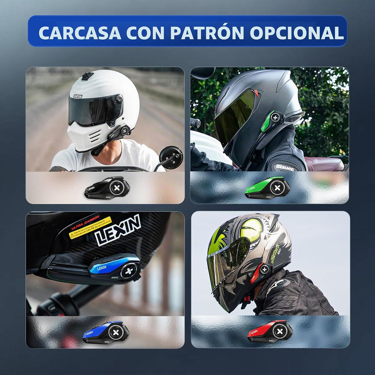 LEXIN G2P - Auriculares Bluetooth para Casco de Motocicleta, Sistem...
