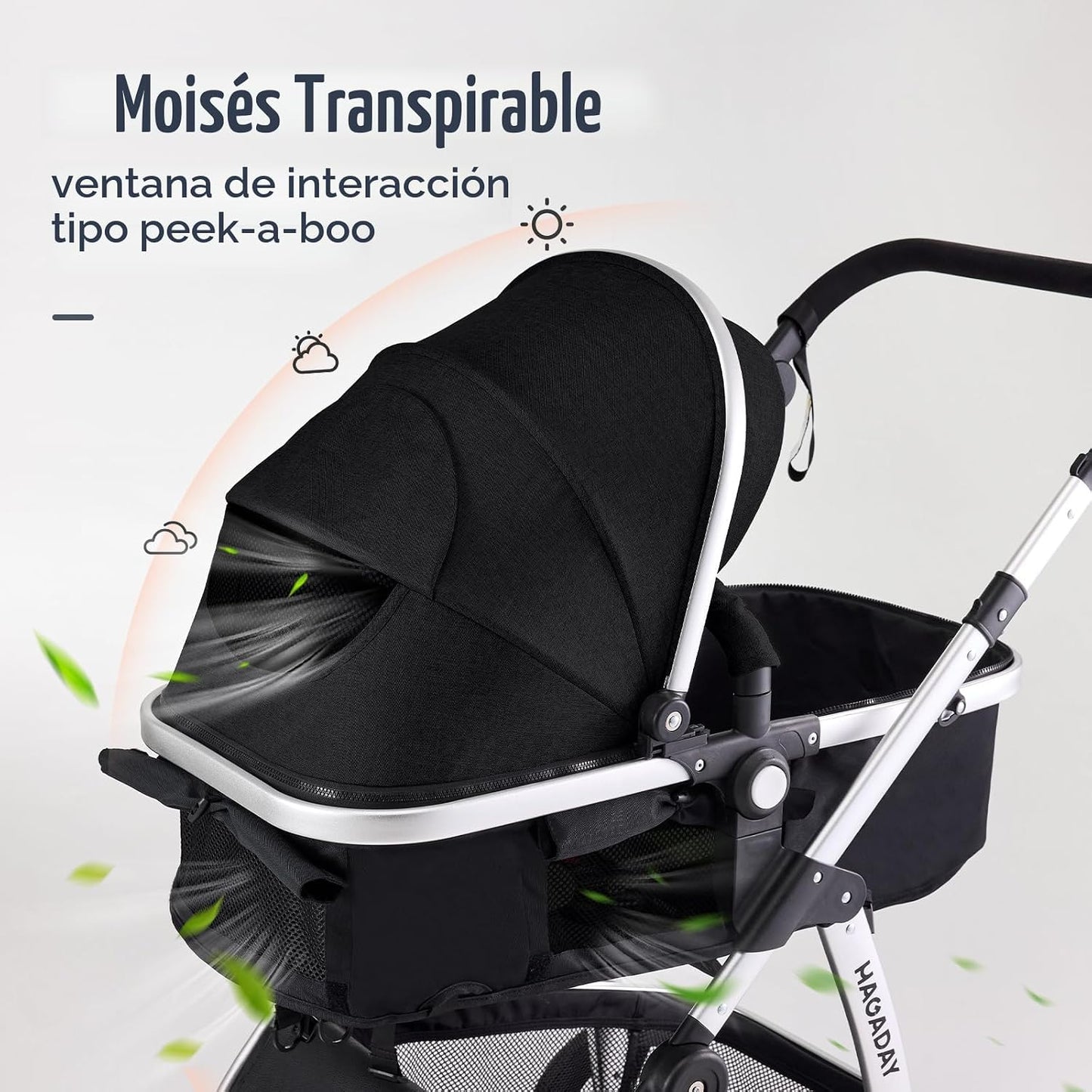 Hagaday Cochecito de bebé, asiento reversible 2 en 1 para niños peq...