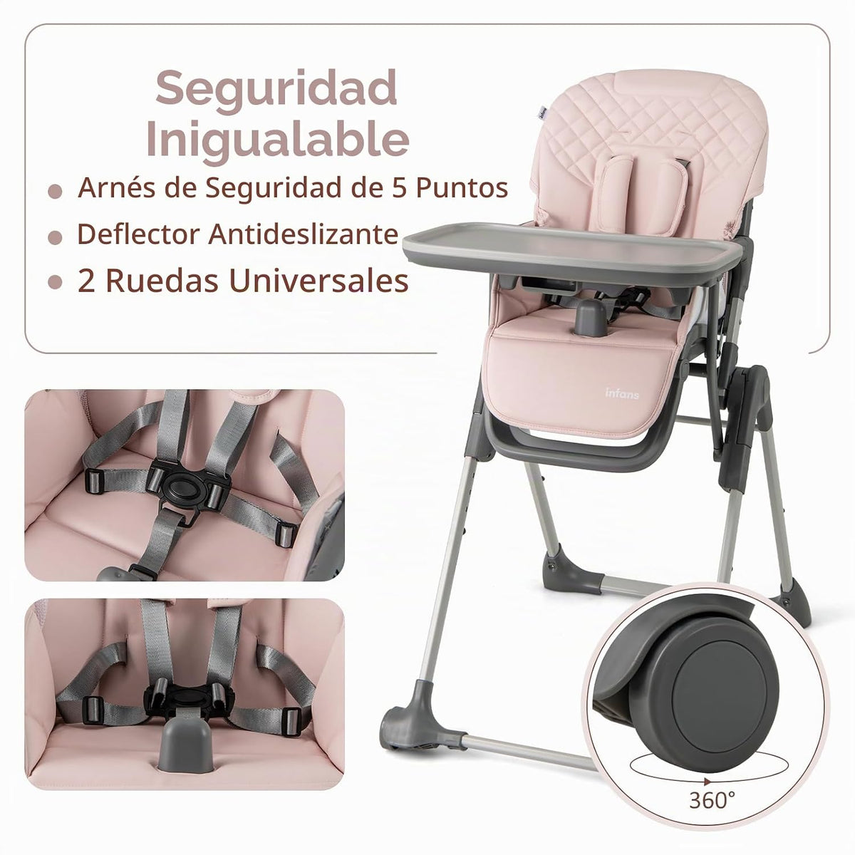 INFANS - Silla alta para bebé, silla alta convertible plegable port...