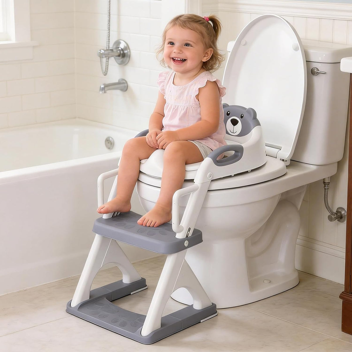 Reposabrazos de seguridad mejorados para asiento de inodoro 2 en 1...