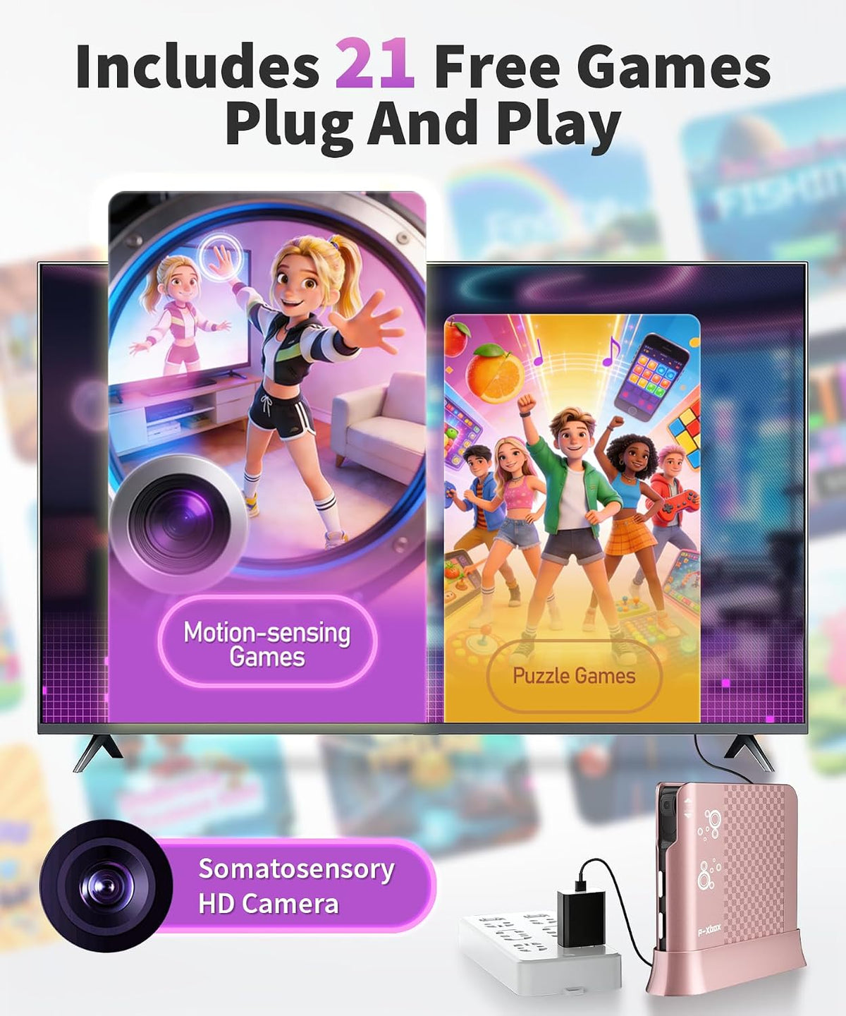 Consola de juegos AR Motion para niños, sistema de videojuegos Plug...