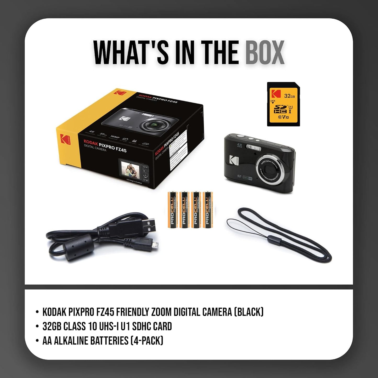 Kodak PIXPRO FZ45 Cámara digital (negro) Paquete | Tarjeta de memor...