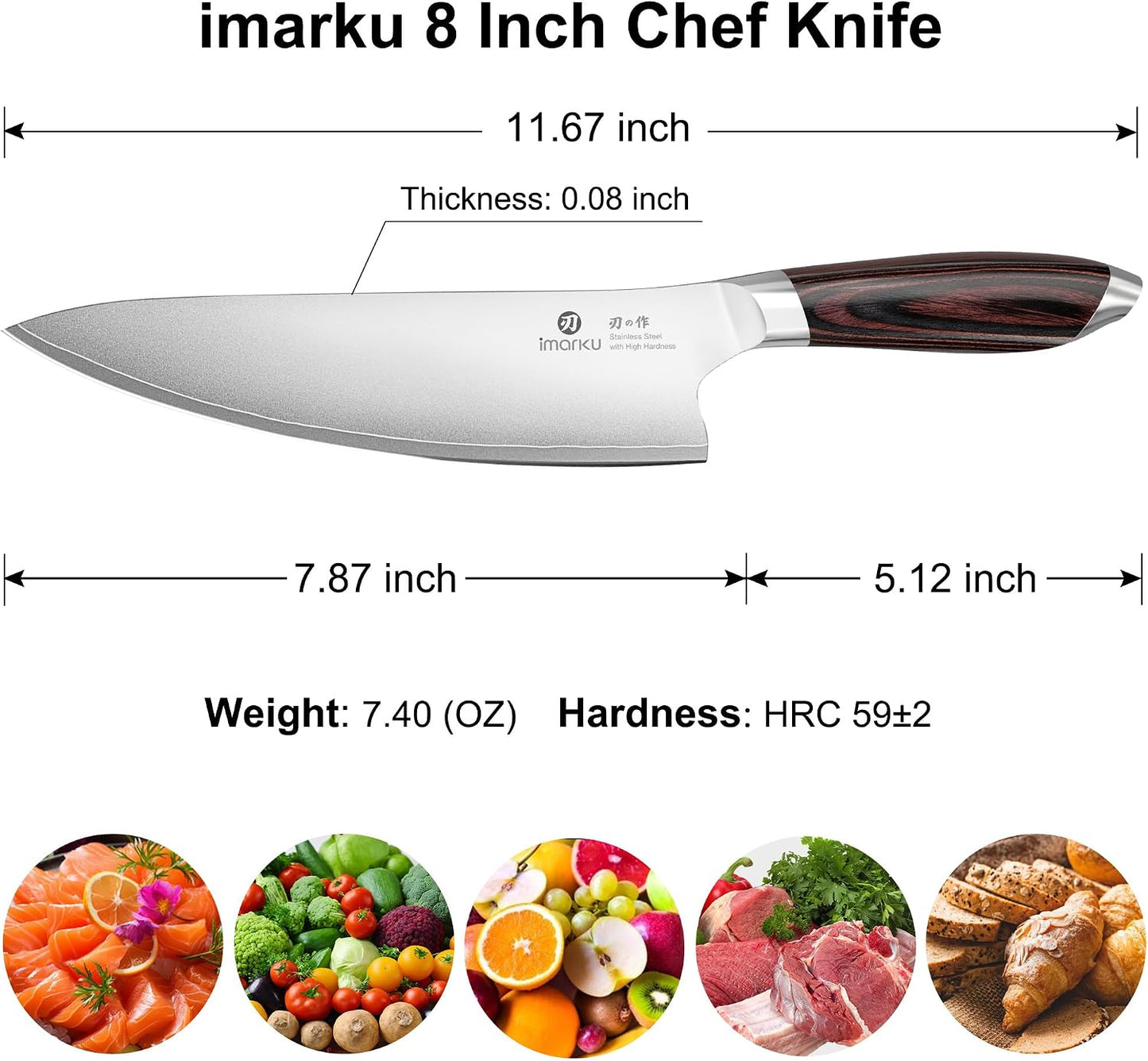 imarku Cuchillo de chef, cuchillo de cocina japonés de 8 pulgadas c...