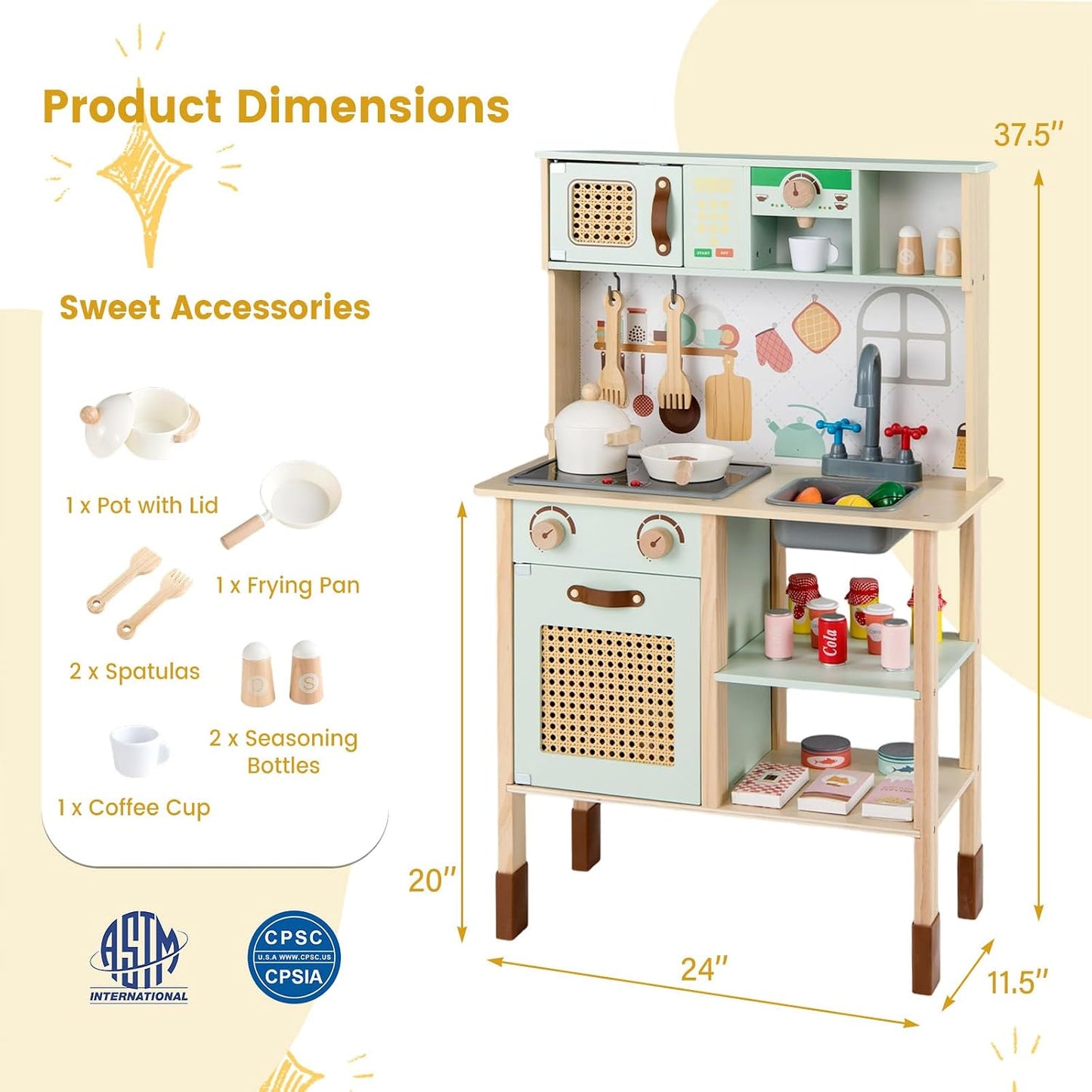HONEY JOY Juego de cocina con pizarra, juego de cocina de madera de...