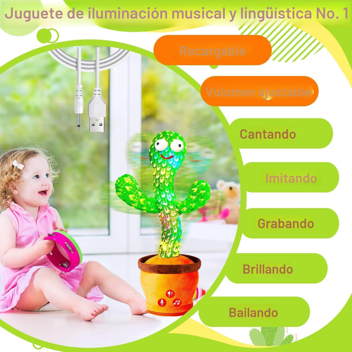 Vitosup Juguetes recargables para bebés, juguete de cactus que habl...