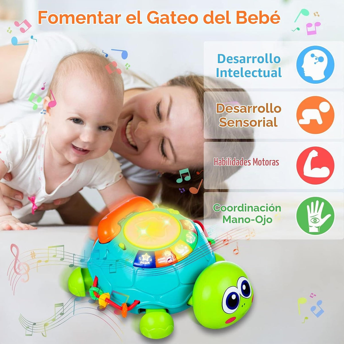 Juguetes para bebés de 6 a 12 meses, tortuga musical para gatear, j...