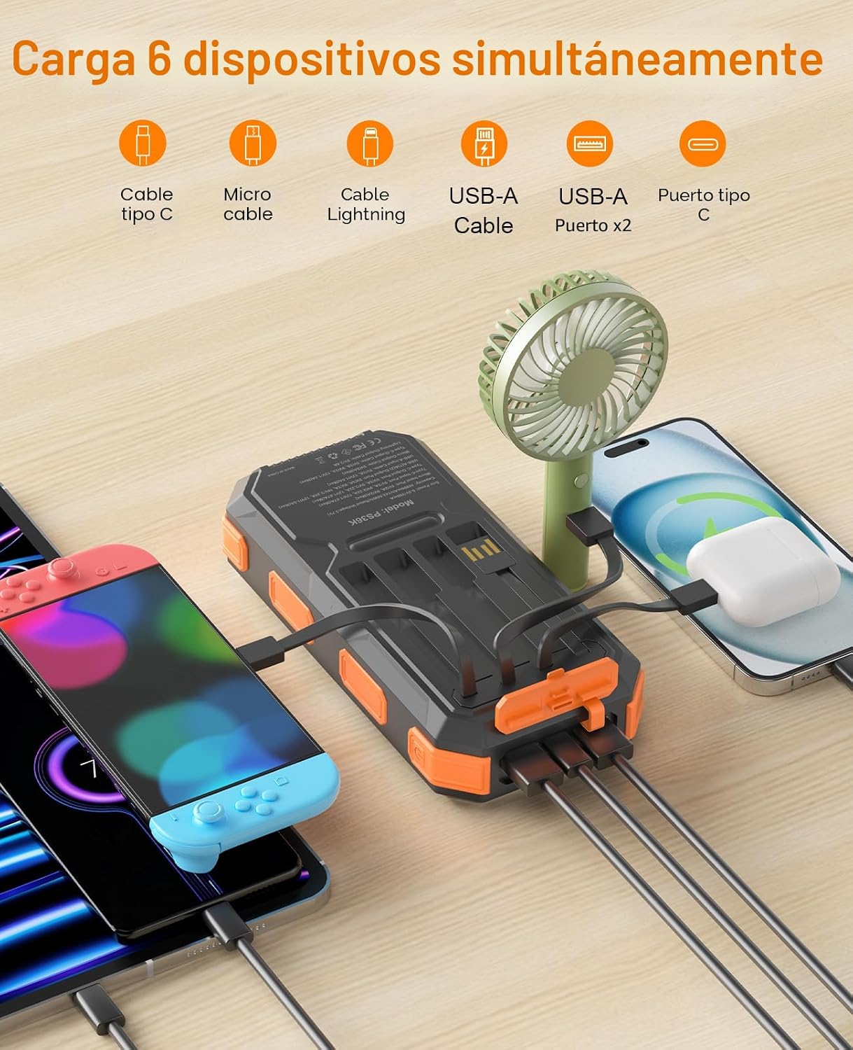 Banco de energía solar de 38800 mAh, cargador portátil, 4 cables, 4...