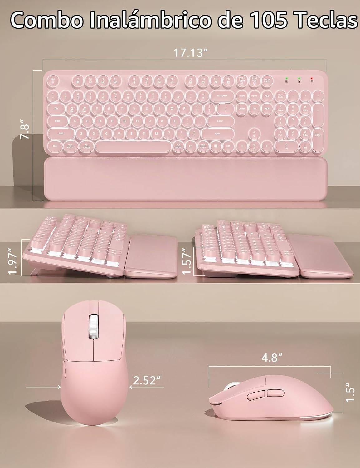 Teclado inalámbrico y mouse retroiluminados, teclado de máquina de...