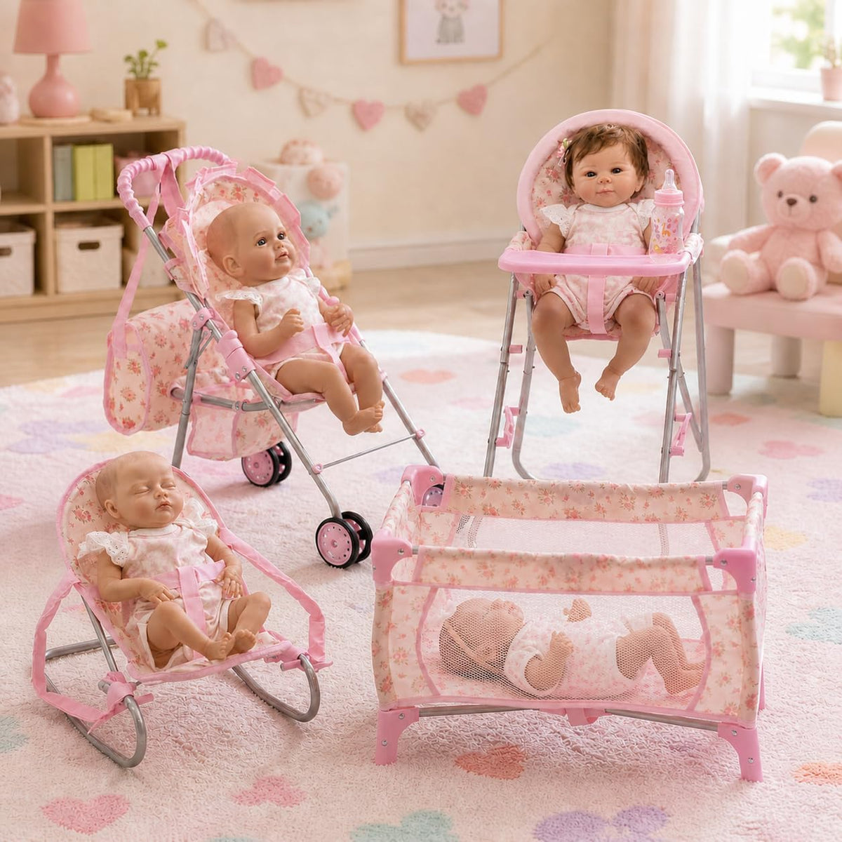 Juego de cochecito para muñeca bebé y asiento para guardería, juego...