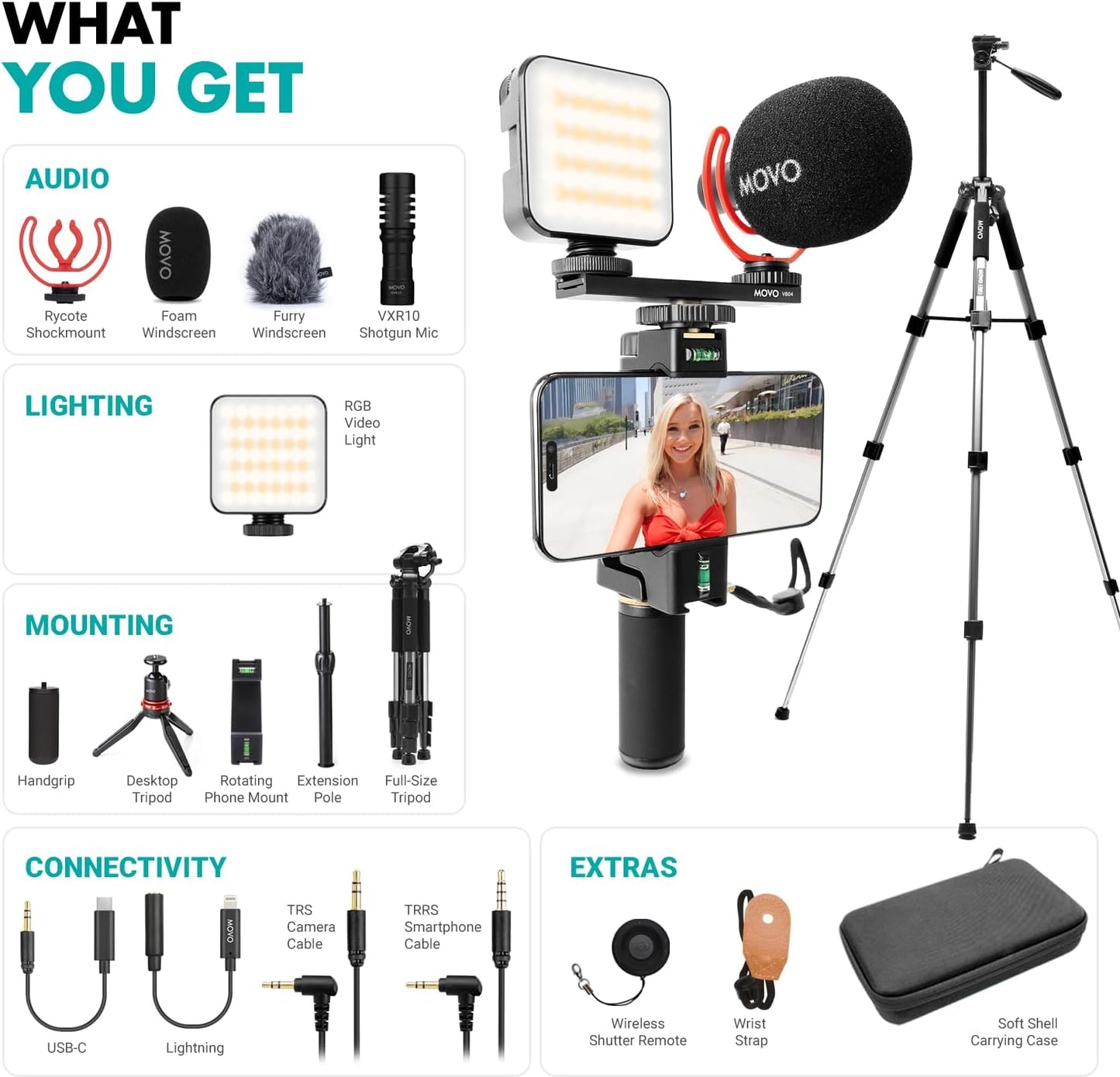 Kit de vlogging Movo iVlogger-PRO con trípode completo para iPhone\...