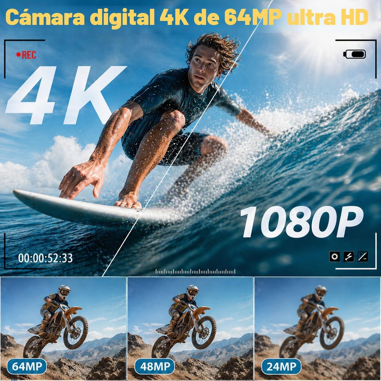 Cámara digital 4K para fotografía, cámara de vlogging de 64MP para...