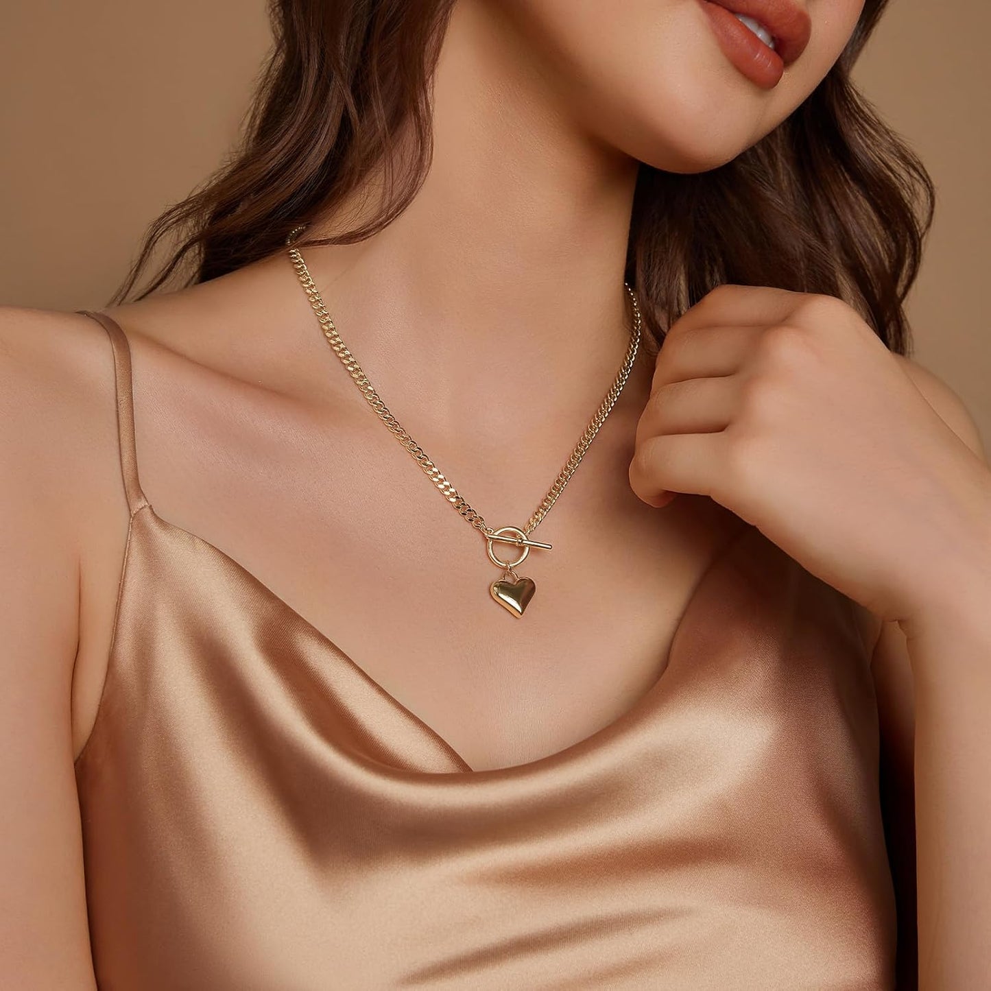 Airmb Collar de Corazón para Mujer, Chapado en Oro\/Plata, Garganti...