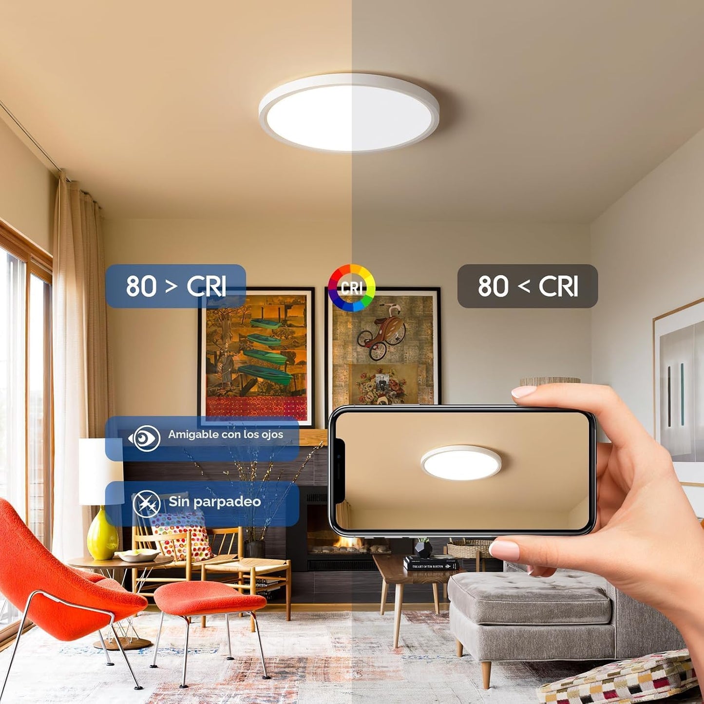 Paquete de 6 lámparas de techo LED regulables de 12 pulgadas, 24 W,...