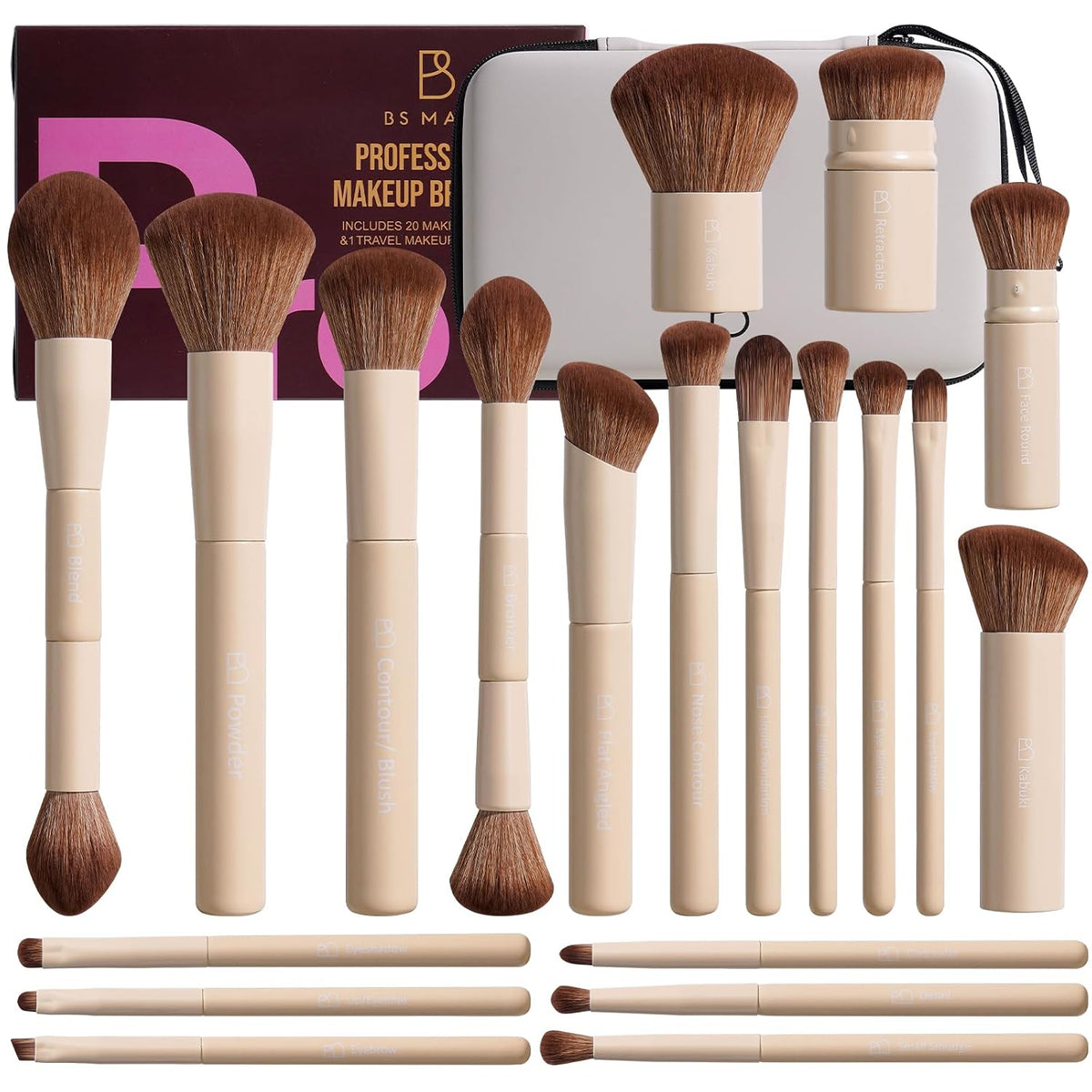 Brochas de maquillaje profesionales BS-MALL con estuche de viaje \u...