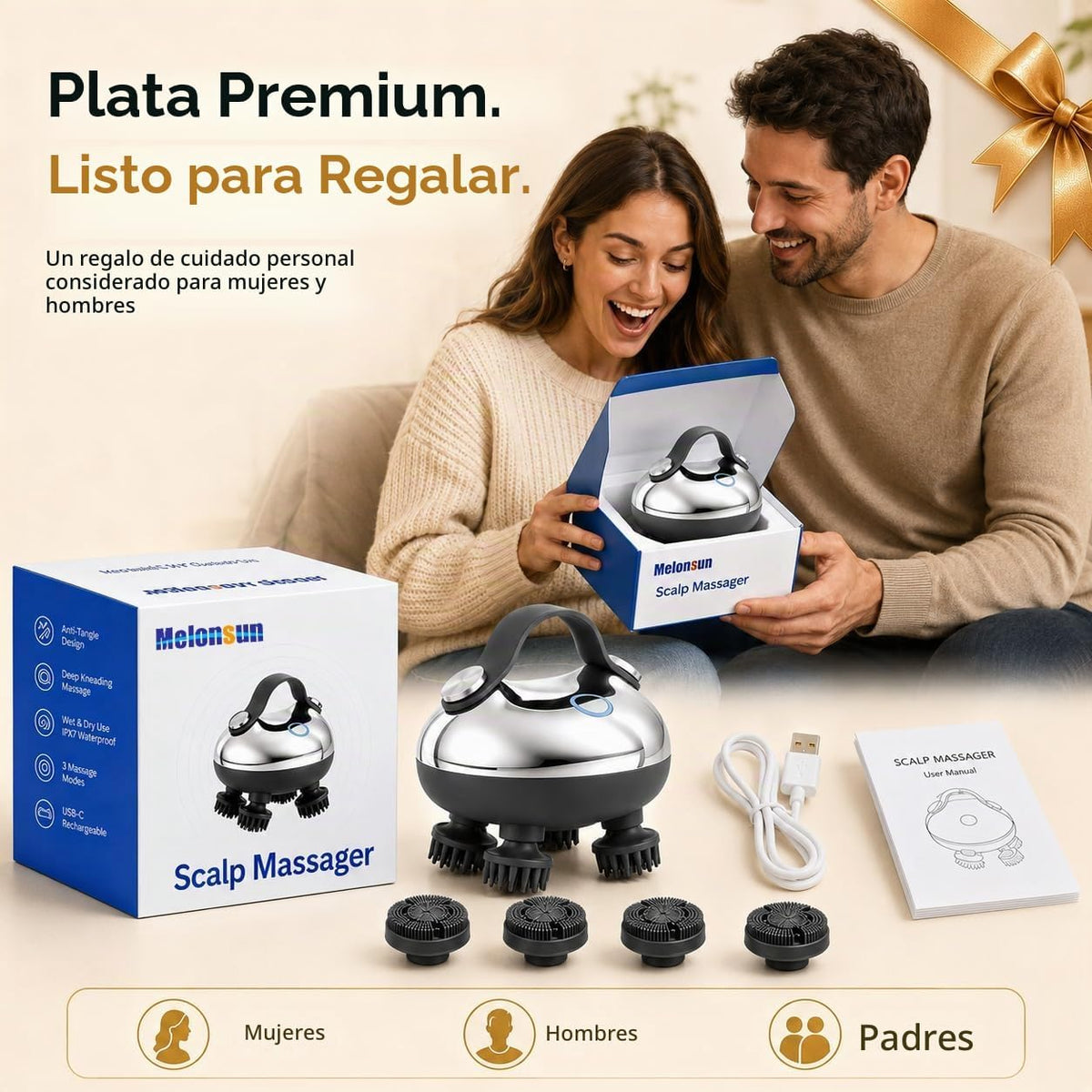 Melonsun Masajeador eléctrico para cuero cabelludo, 2 juegos de gar...