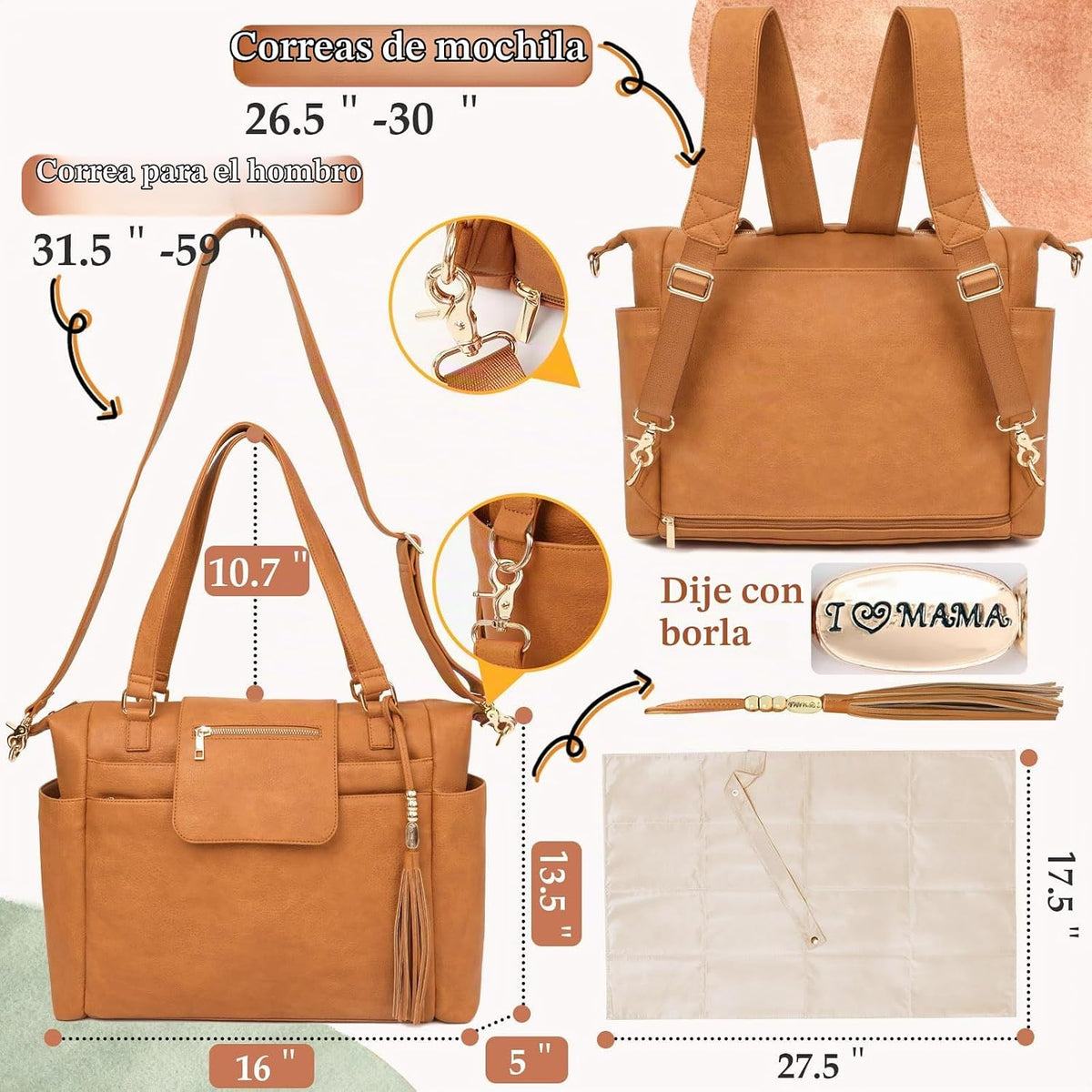 Omanmoli Bolso de Pañales de Mano Bolso de Piel para Pañales de Gra...