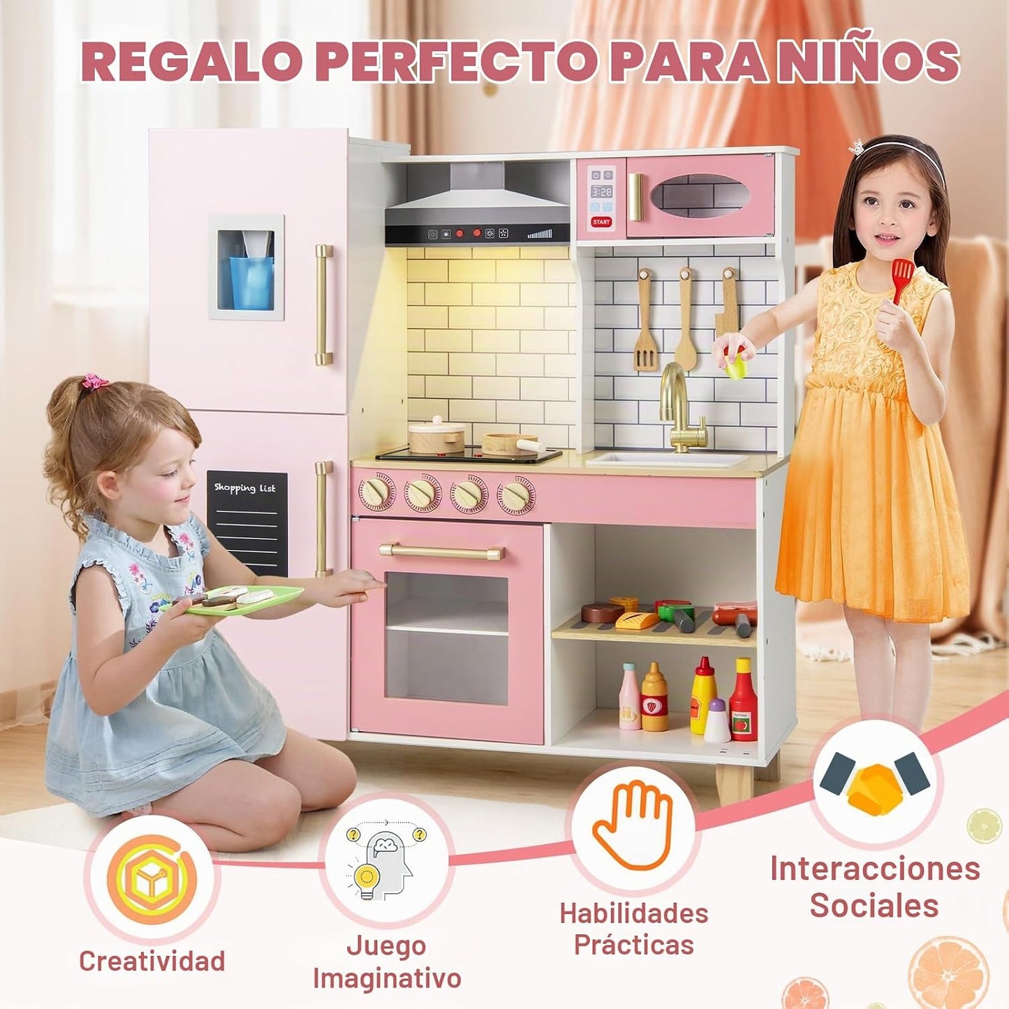 Costzon Juego de Cocina Infantil de Madera, Cocina de Simulación co...