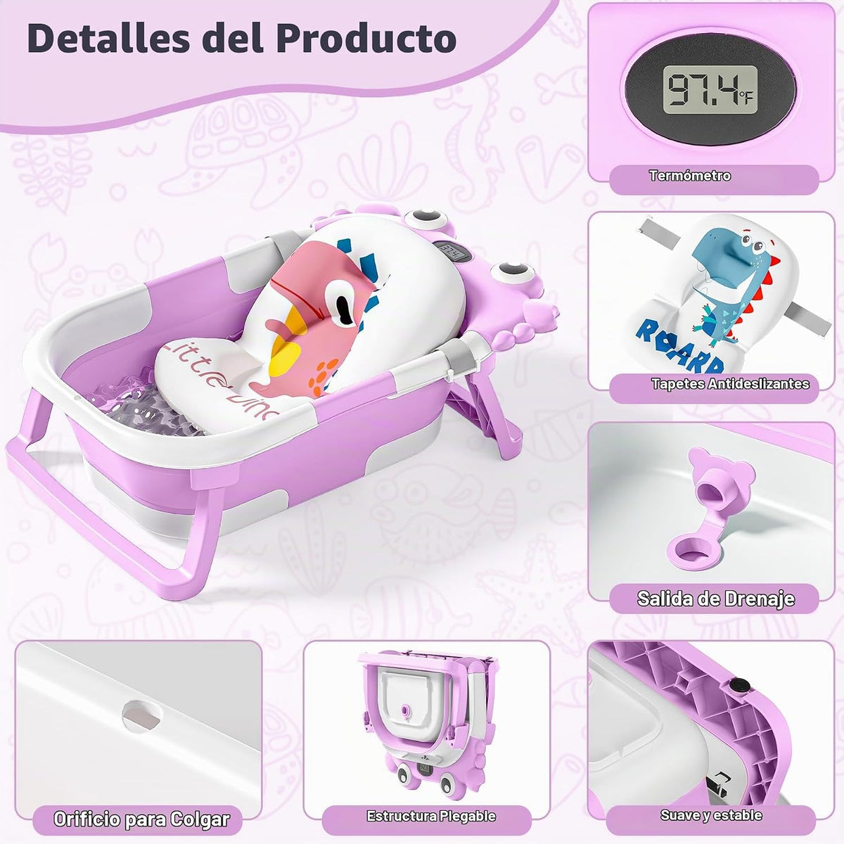 Bañera plegable para bebés para recién nacidos con termómetro y coj...