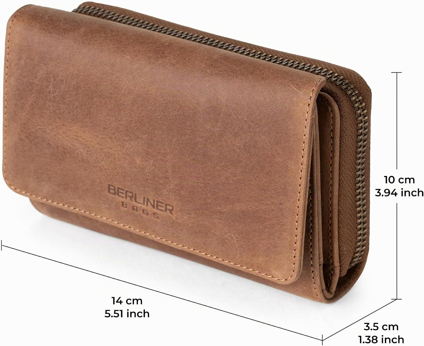 BERLINER BAGS Cartera vintage de piel auténtica Viena, con bloqueo...