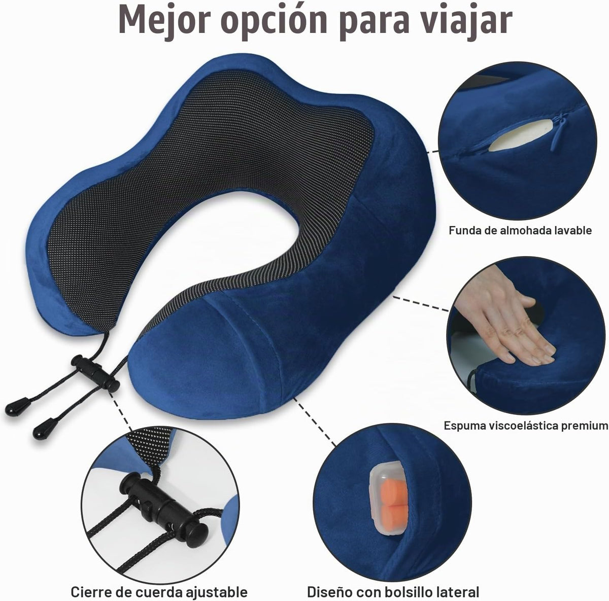 Almohada de viaje, almohada de cuello de espuma viscoelástica para...