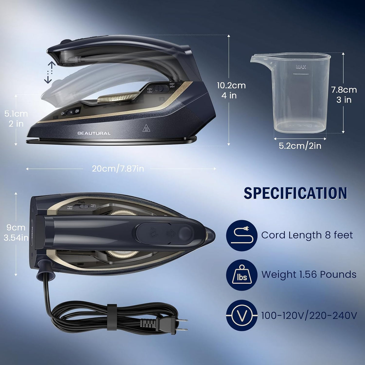 BEAUTURAL Mini plancha de viaje para ropa con doble voltaje, 1000 v...