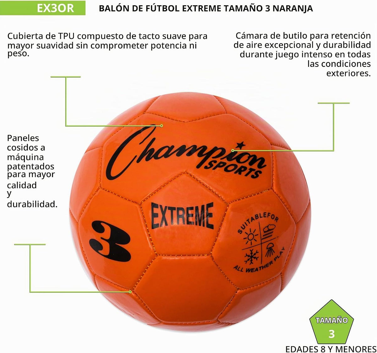 Champion Sports Extreme Series - Balón de fútbol \u2013 Tamaños 3,...