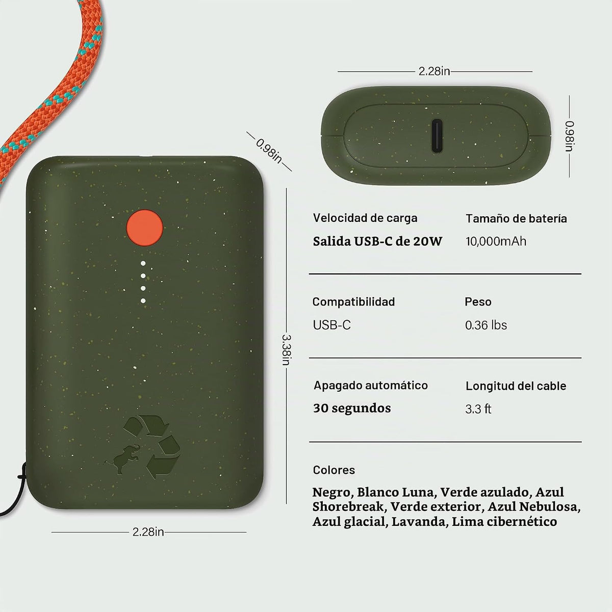 Nimble Champ Cargador Portátil, Banco de Energía de 10,000mAh Carga...