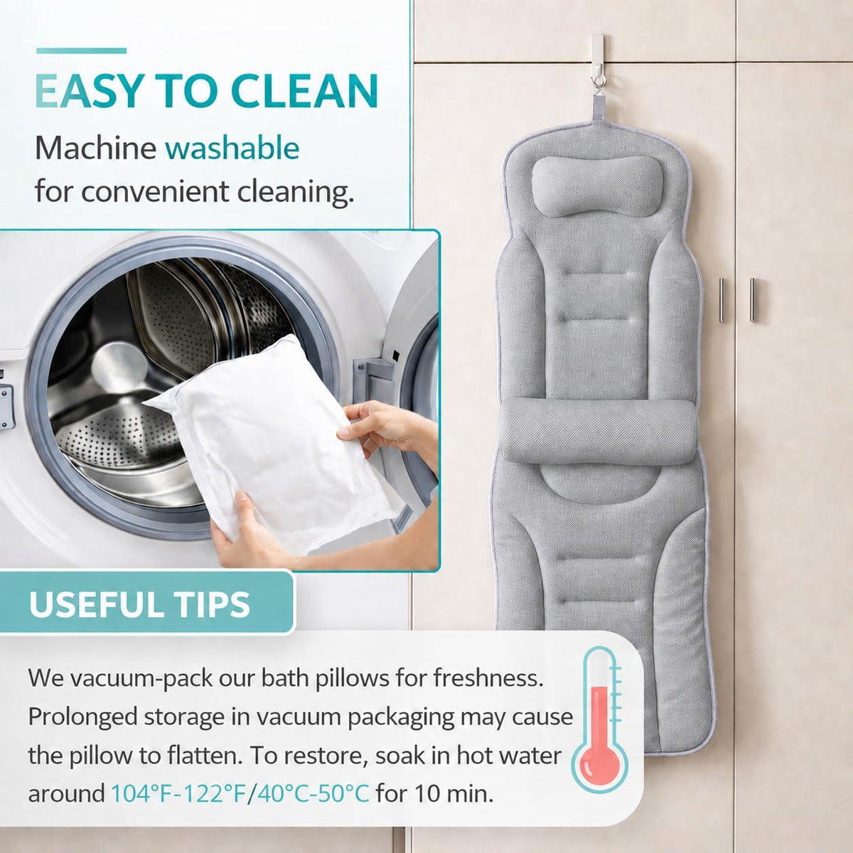 Almohada de cuerpo completo para tina con soporte lumbar, cojín de...